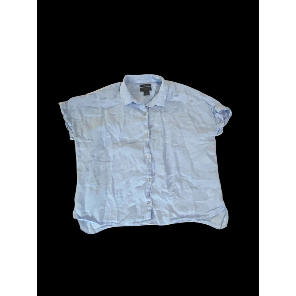 Rachel Rachel Roy Womens L 100% Linen Button Down Light Blue Short Sleeve Beach - Picture 2 of 8